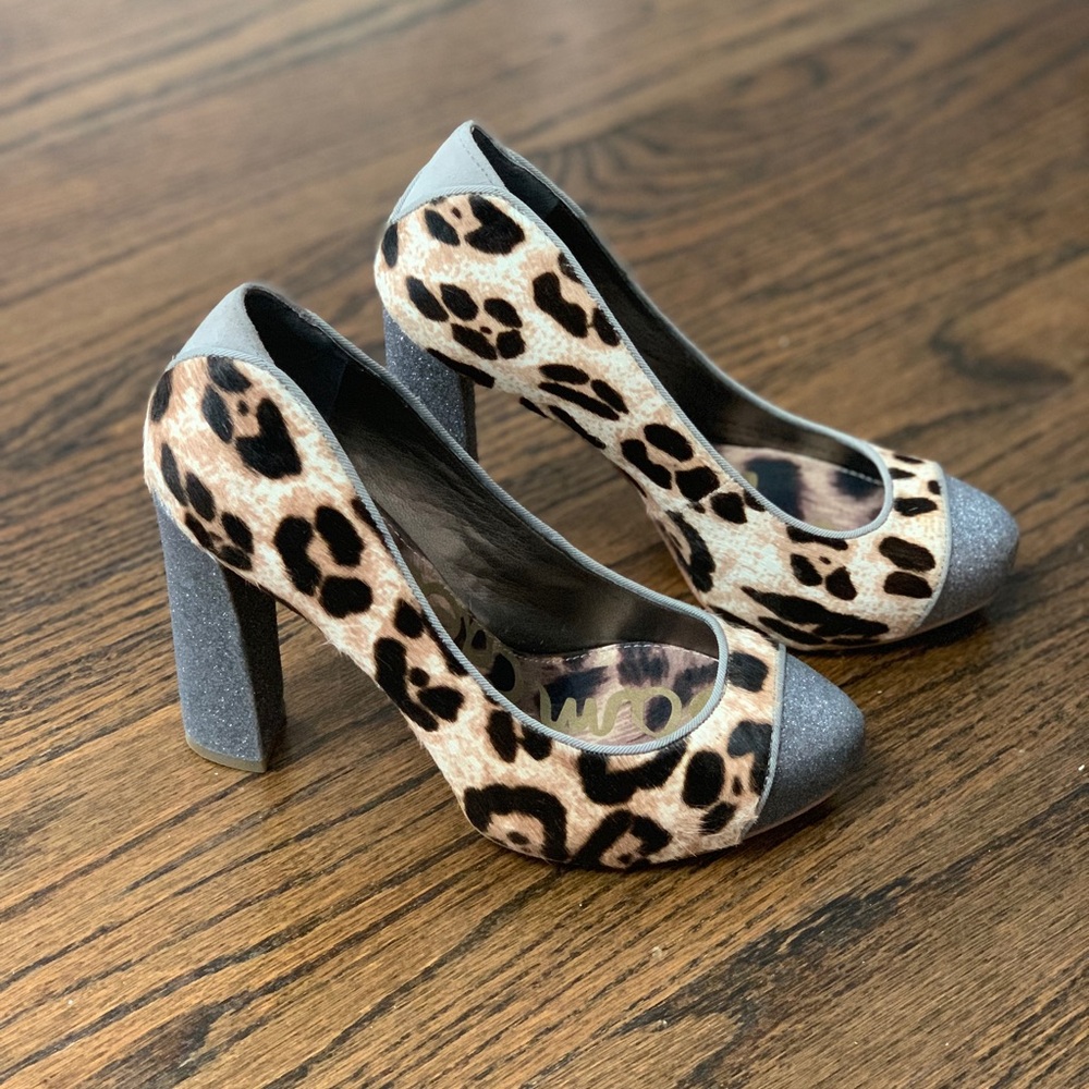 Like New Sam Edelman Cheetah and Glitter Heels Women’s Size 4